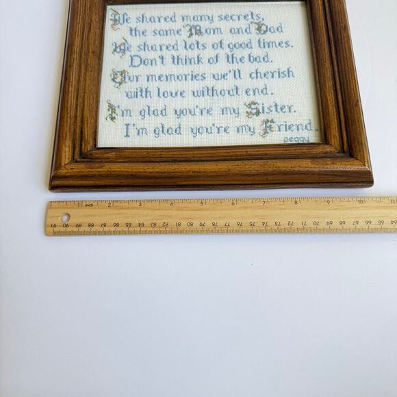 Vintage Framed Cross Stitch Embroidery Sister Gift Family Farmhouse Country - Picture 9 of 10